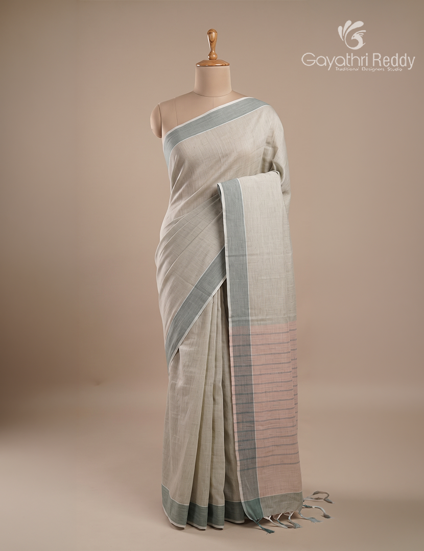 Pure Handloom Cotton Saree in Baby Pink