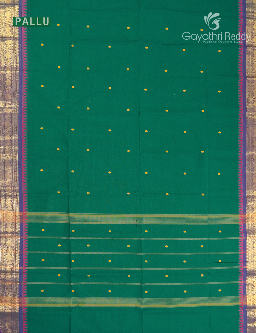 Pure Handloom Cotton Saree in Deep Rama Green