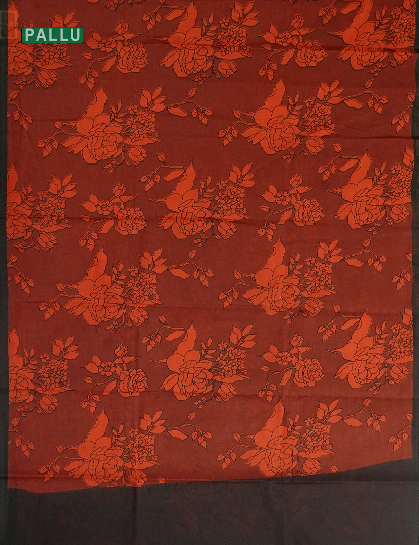 Pure MulMul Cotton Saree in Deep Rust and Black