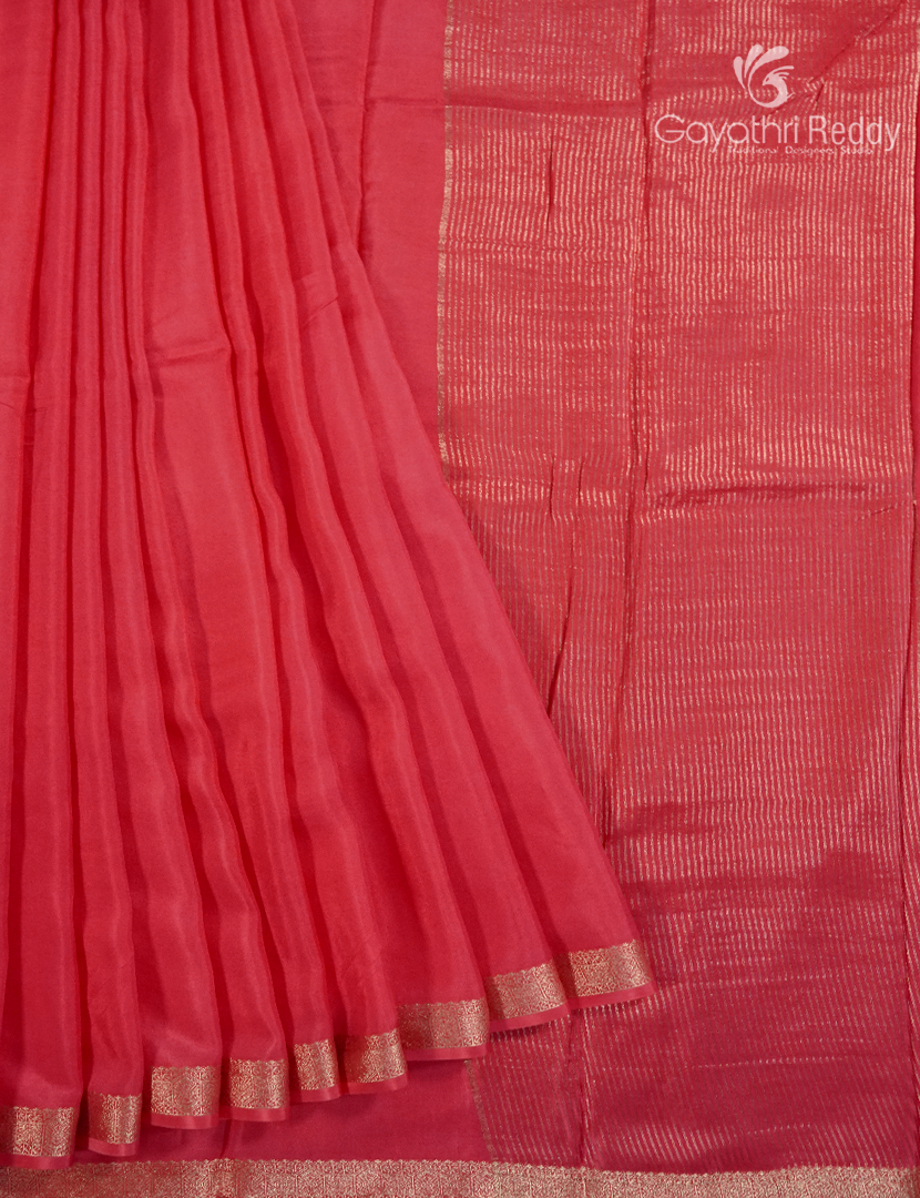 Semi Mysore Crepe Saree in Peach Pink