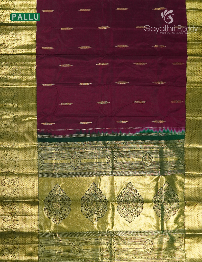 Semi Kanchipuram Silk Saree in Maroon and Bottle Green