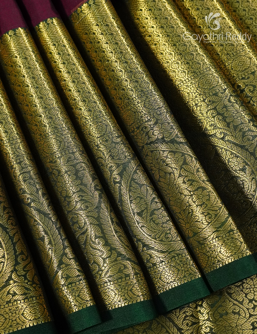 Semi Kanchipuram Silk Saree in Maroon and Bottle Green