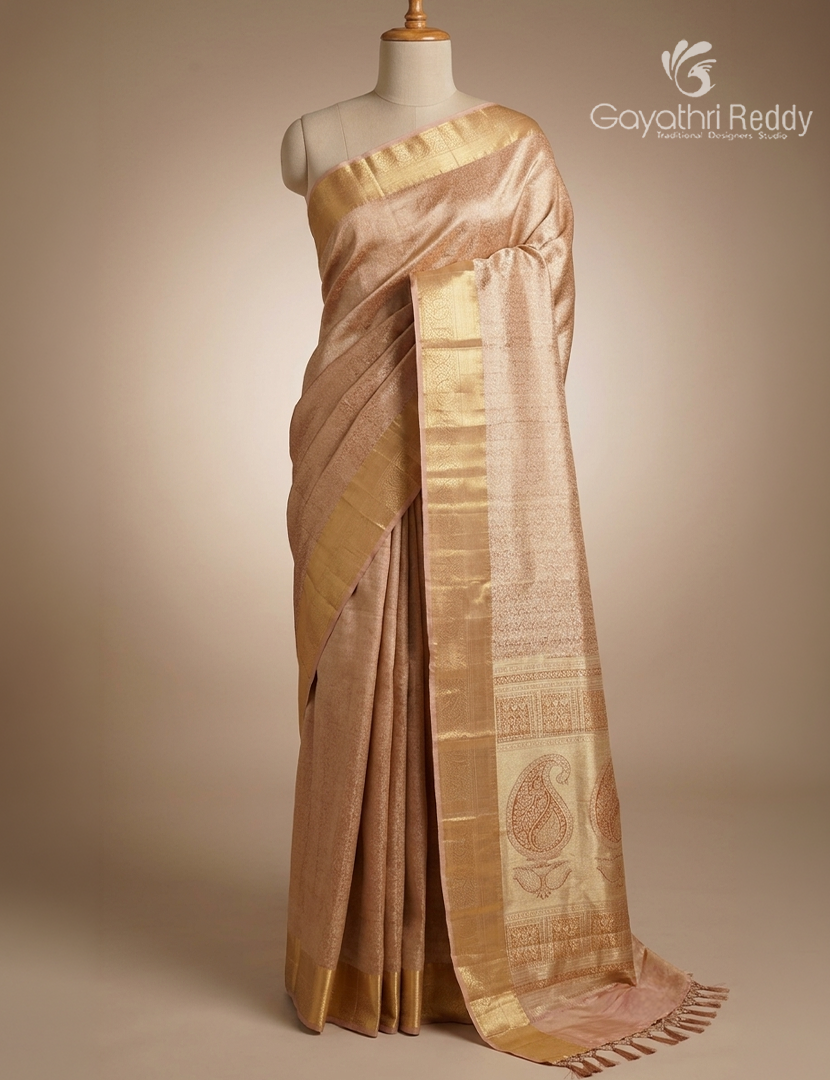 Semi Kanchipuram Silk Saree in Pastel Gold