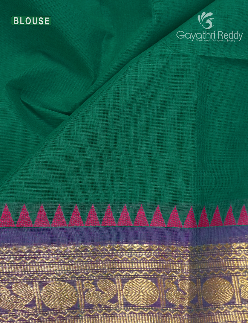 Pure Handloom Cotton Saree in Deep Rama Green