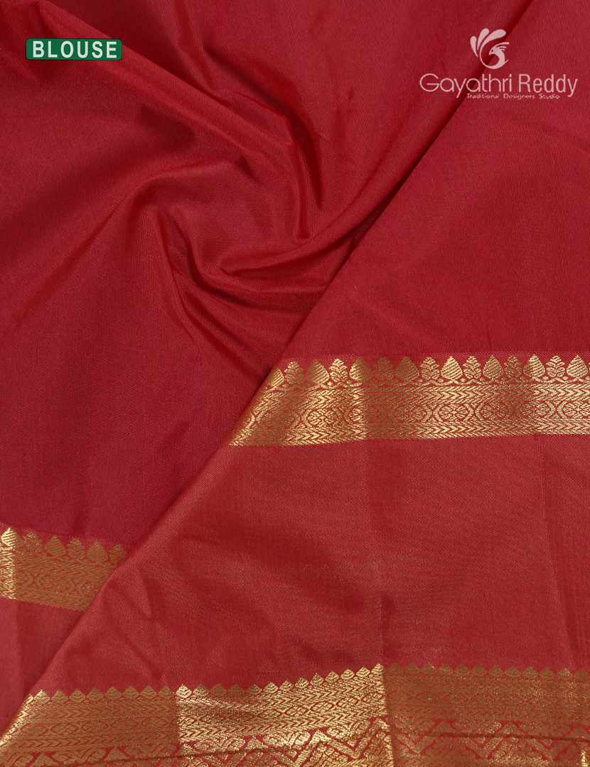 Semi Kanchipuram Silk Saree in Parrot Green and Red