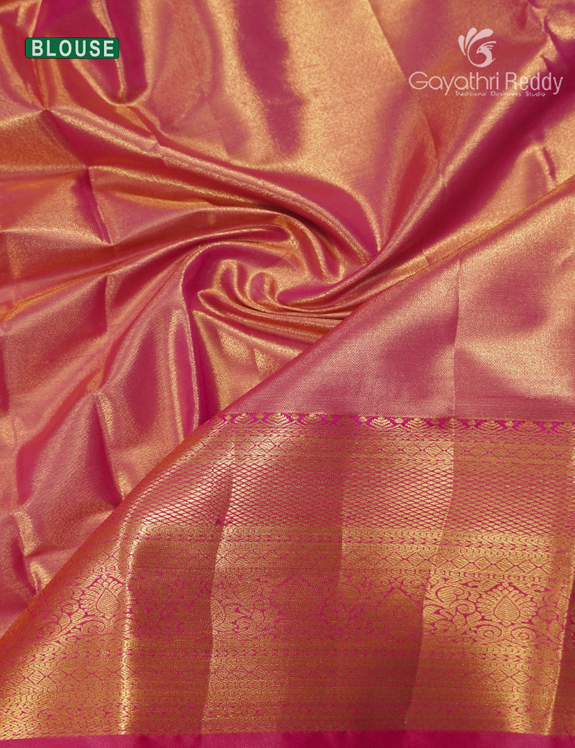 Semi Kanchipuram Silk Saree in Mehendi Green and Pink