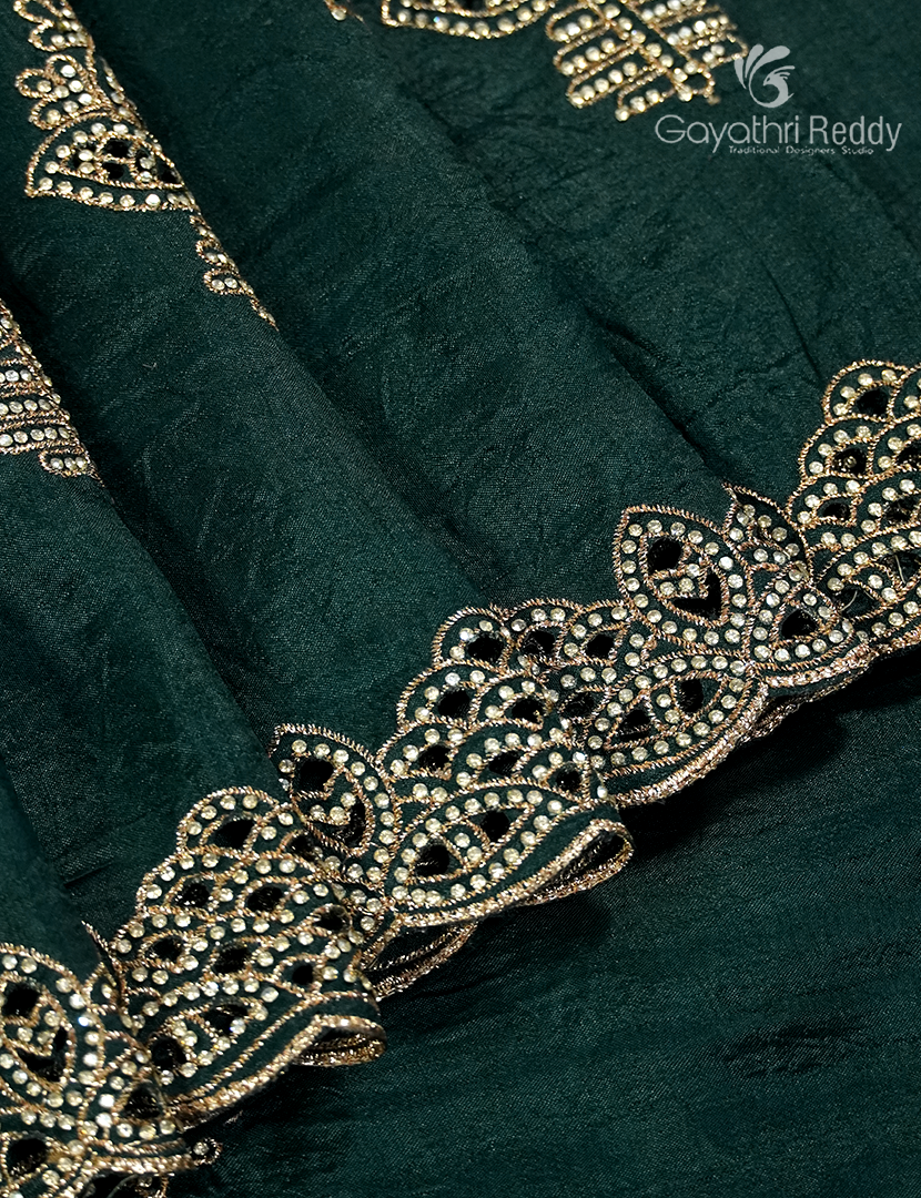 Semi Dupion Silk Saree in Deep Green