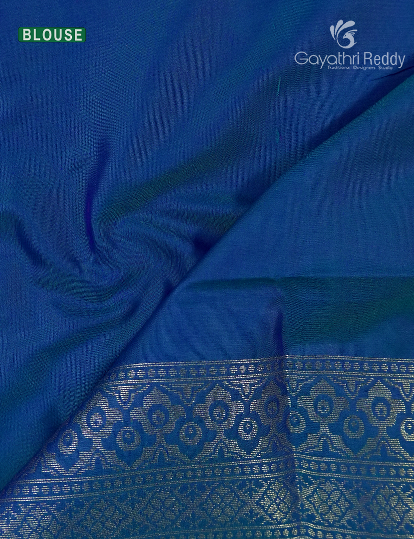 Semi Kanchipuram Art  Silk Saree in Violet and Rama Blue