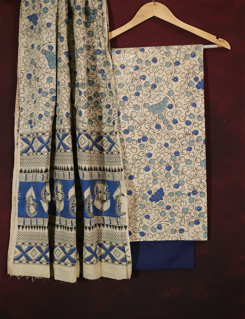 Beige Kalamkari Cotton Saree