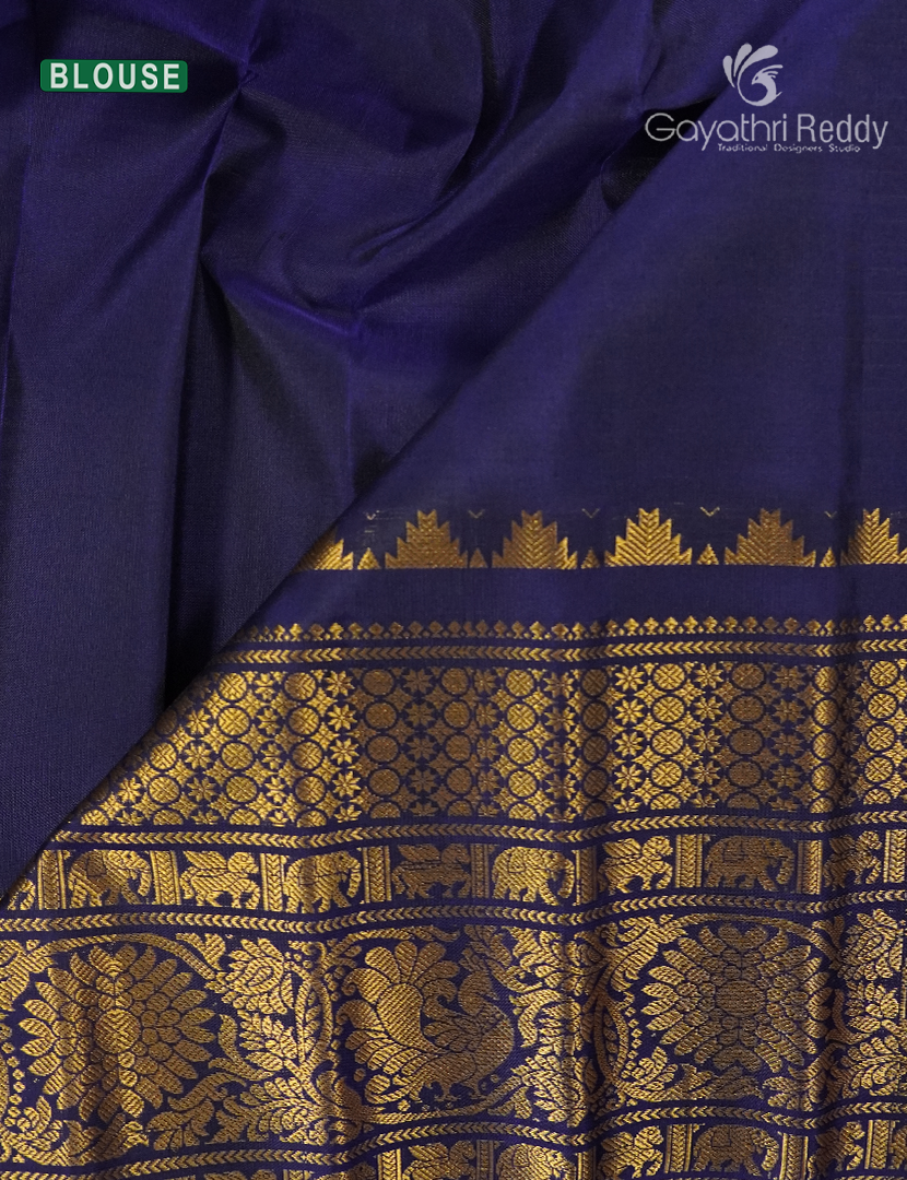 Pure Gadwal Silk Saree in Deep Peacock Blue and Navy Blue