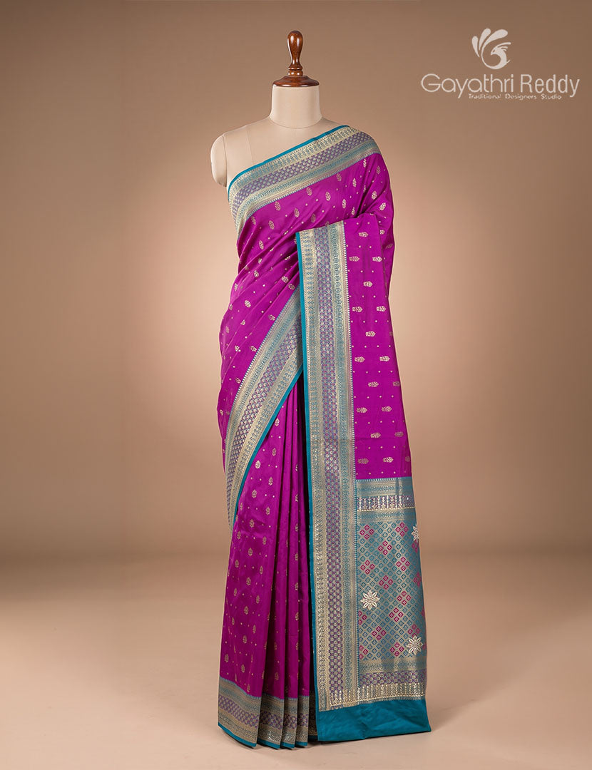 Semi Kanchipuram Silk Fancy  Saree in Deep Magenta and Rama Blue