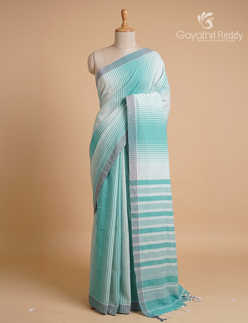 Pure Handloom Cotton Saree in Aqua Blue