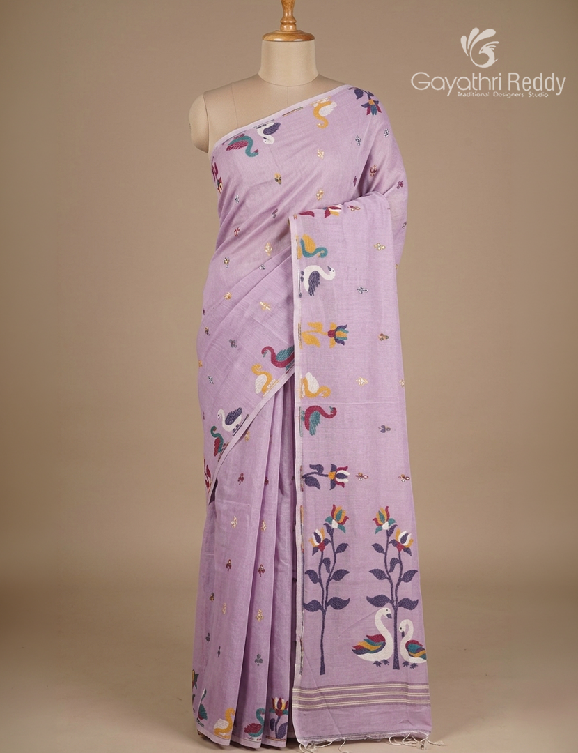 Jamdani Cotton Saree in Baby Pink
