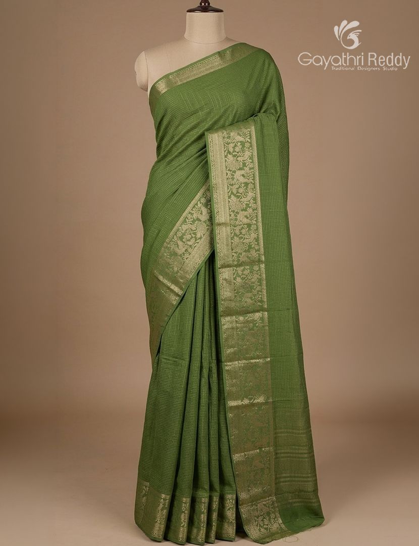Semi Mysore Crepe Saree in Leaf Green