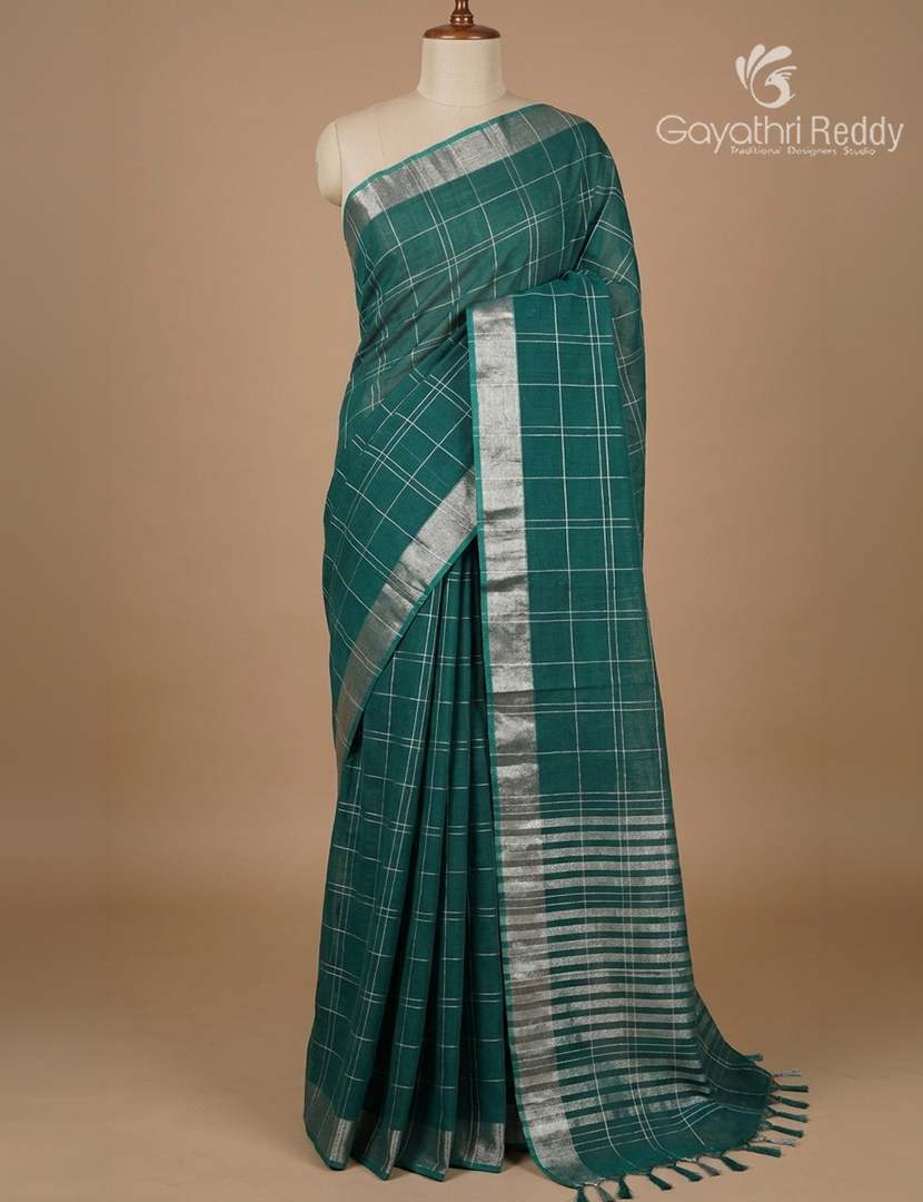 Pure Kanchi Cotton Saree in Deep Peacock Green