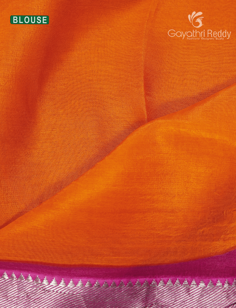 Mangalagiri Pattu Saree in Deep Rani Pink and Orange