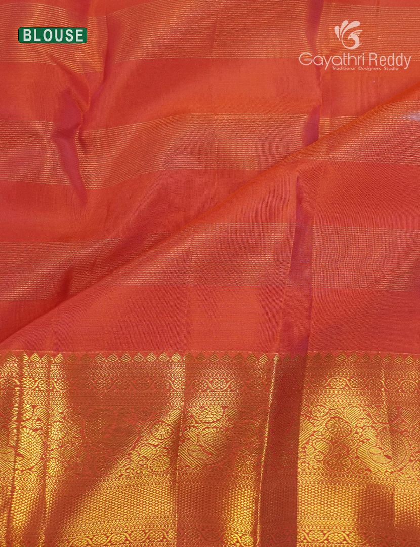 Pure Kanchipuram Silk Vintage Saree in Baby Pink  and Orange