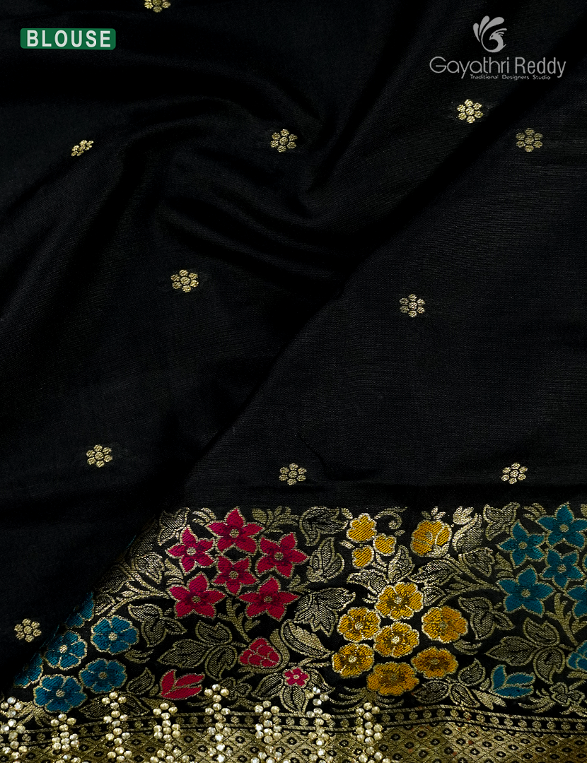 Semi Kanchipuram Silk Fancy  Saree in Black