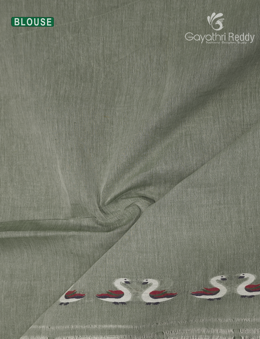 Jamdani Cotton Saree in Sage Grey