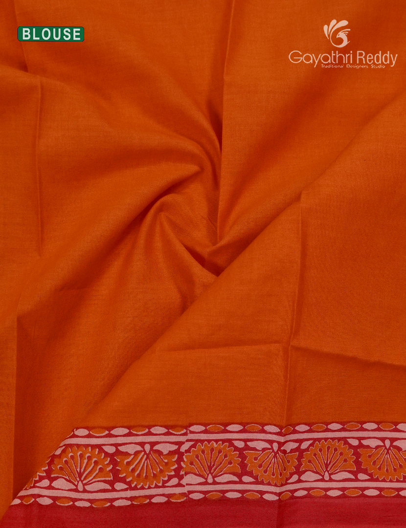 Premium Quality Cotton Kota Saree in Orange and Baby Pink