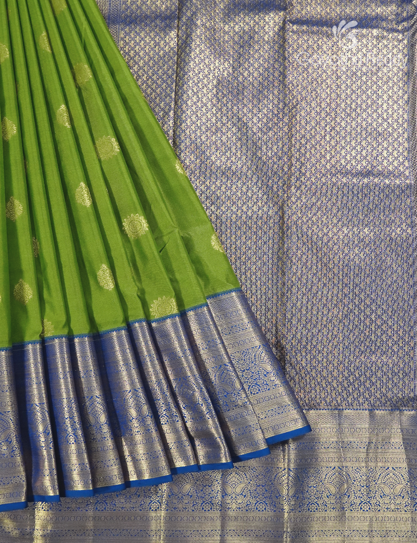 Semi Kanchipuram Silk Saree in Parrot Green and Peacock Blue