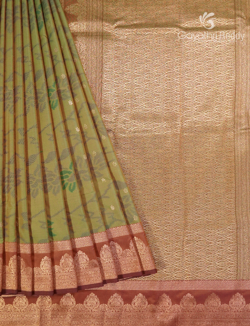 Semi Kanchipuram Art Silk Saree in Mehendi Green