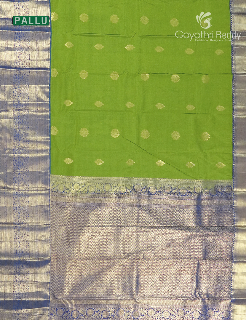 Semi Kanchipuram Silk Saree in Parrot Green and Peacock Blue