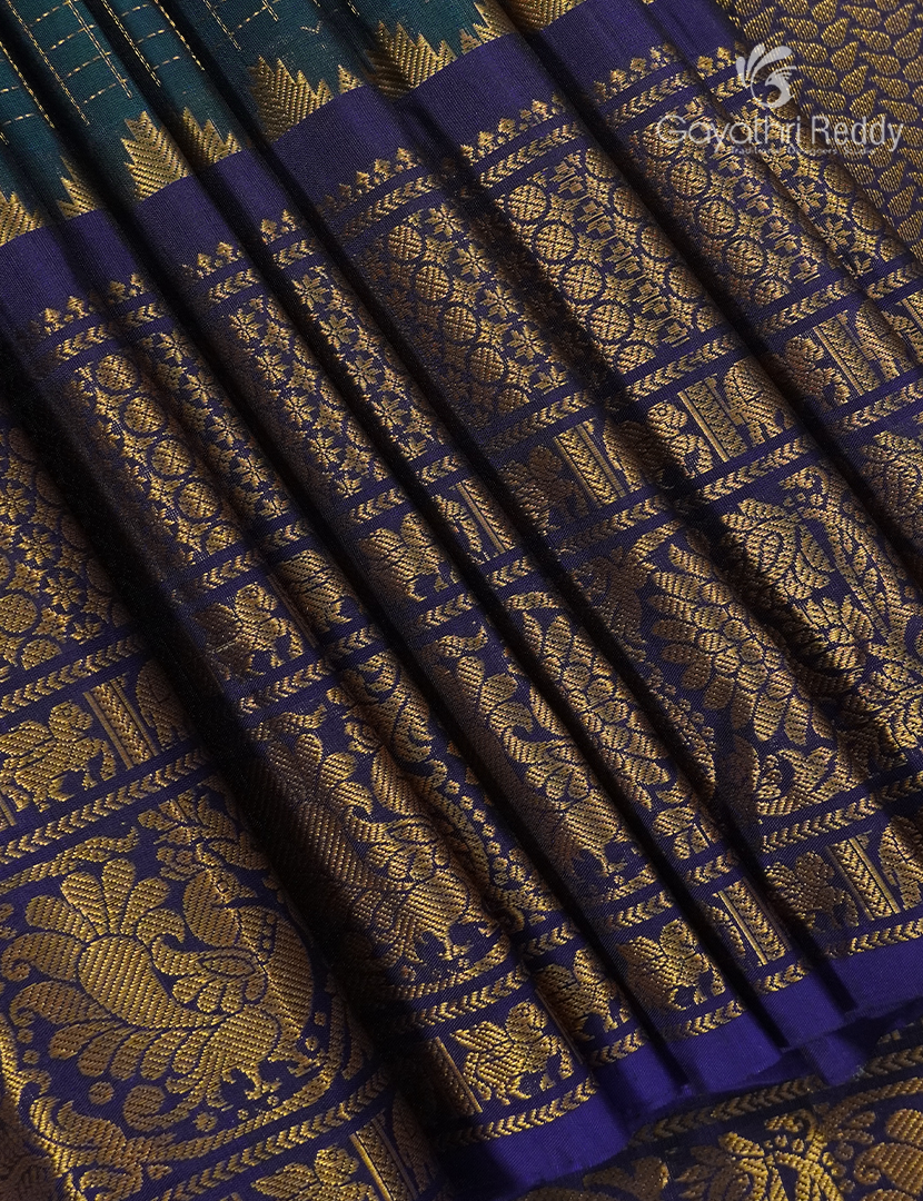 Pure Gadwal Silk Saree in Deep Peacock Blue and Navy Blue