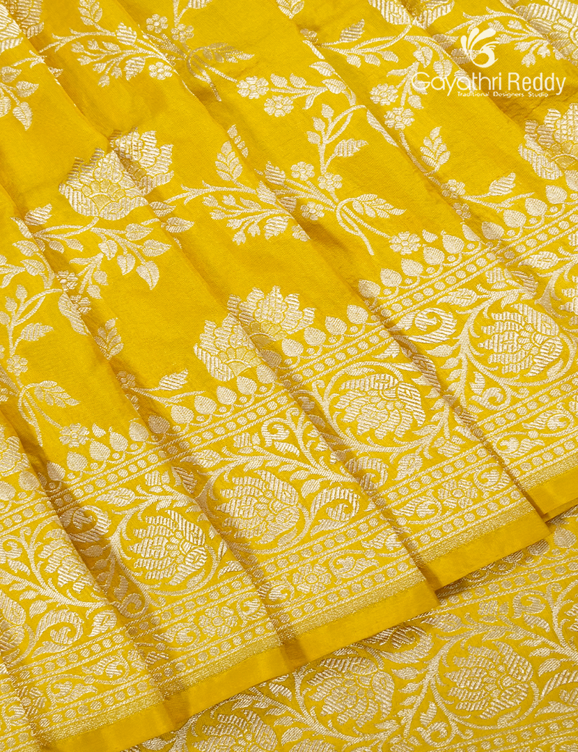 Pure Banaras Katan Silk Saree in Lime Yellow
