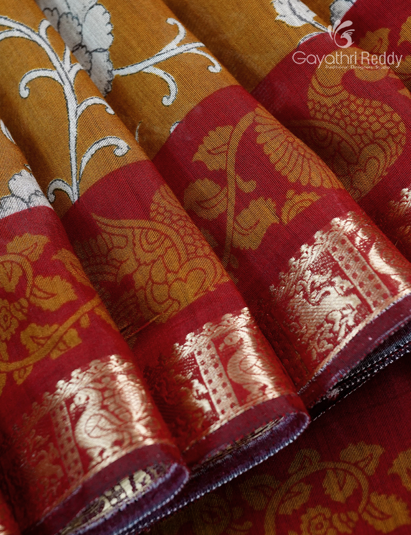 Vidharbha Sico Saree in Deep Mustard and Brick Red
