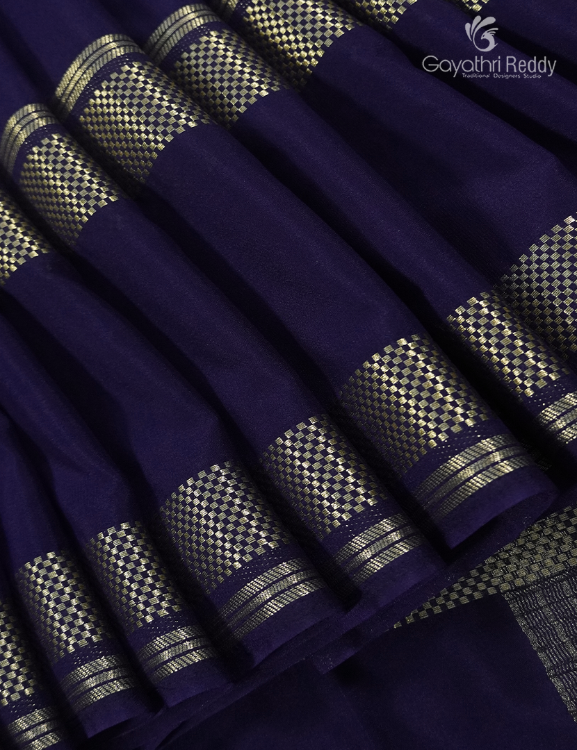 Semi Mysore Crepe Saree in Deep Navy Blue