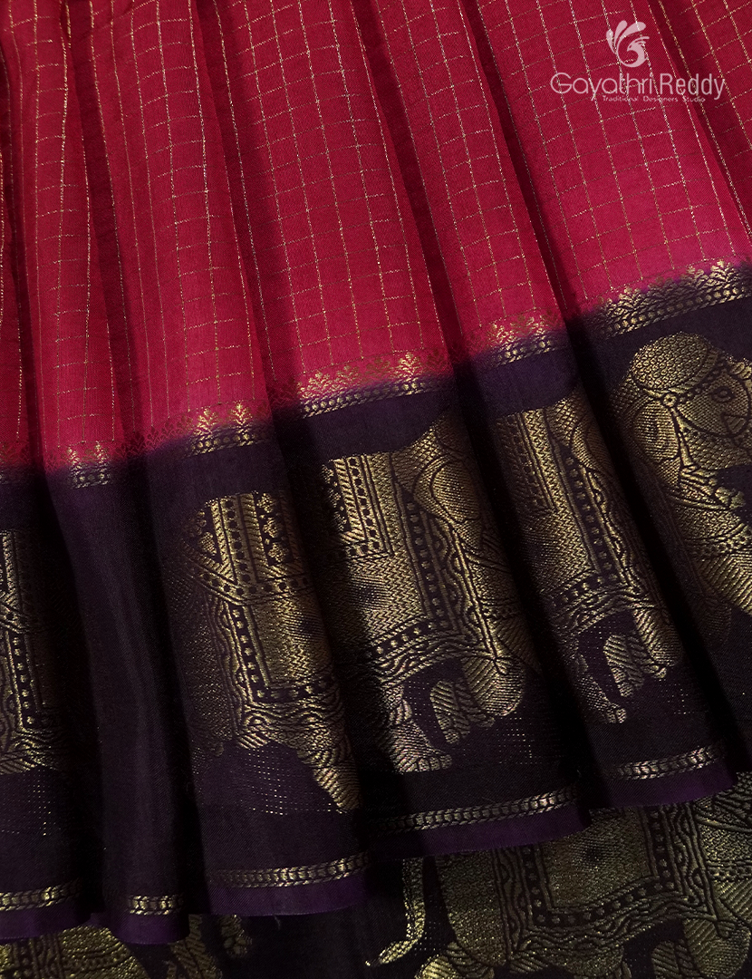 Semi Mysore Crepe Saree in Rani Pink and Deep Snuff