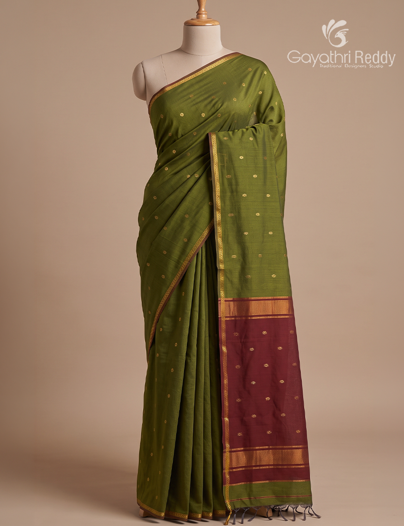 Sico Saree in Mehendi Green and Maroon Red