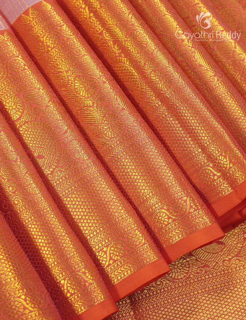 Pure Kanchipuram Silk Vintage Saree in Baby Pink  and Orange