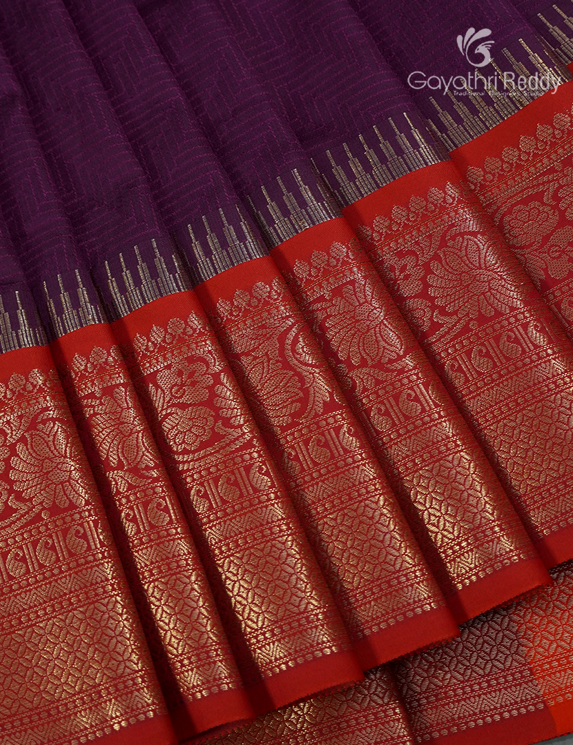 Semi Katan Silk Saree in Deep Plum and Red