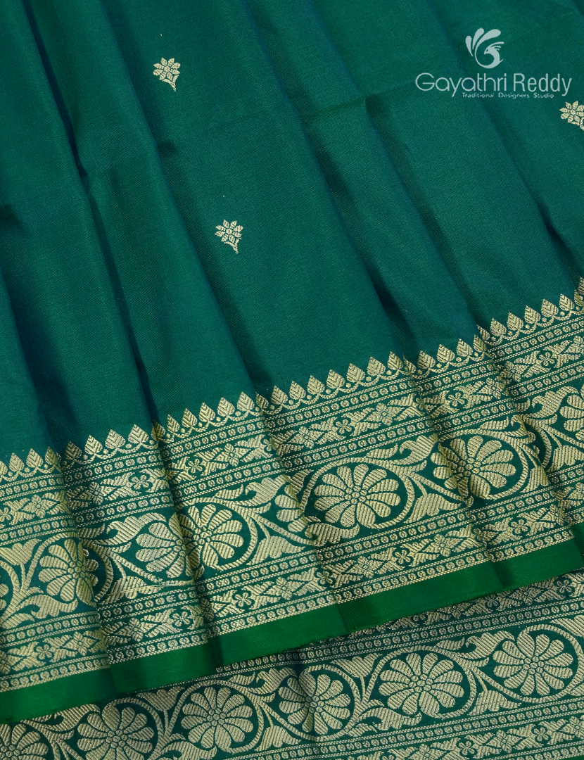 Pure Banaras Katan Silk Saree in Deep Rama Green