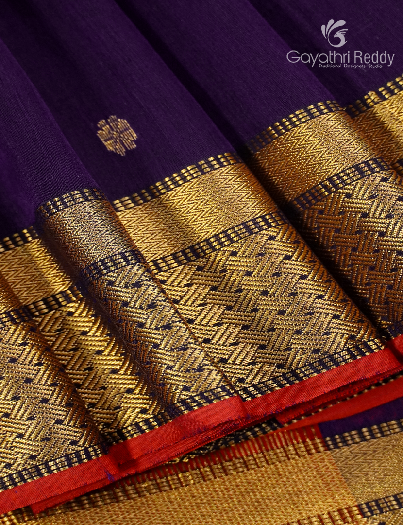 Pure Chanderi Sico Saree in Deep Violet and Red