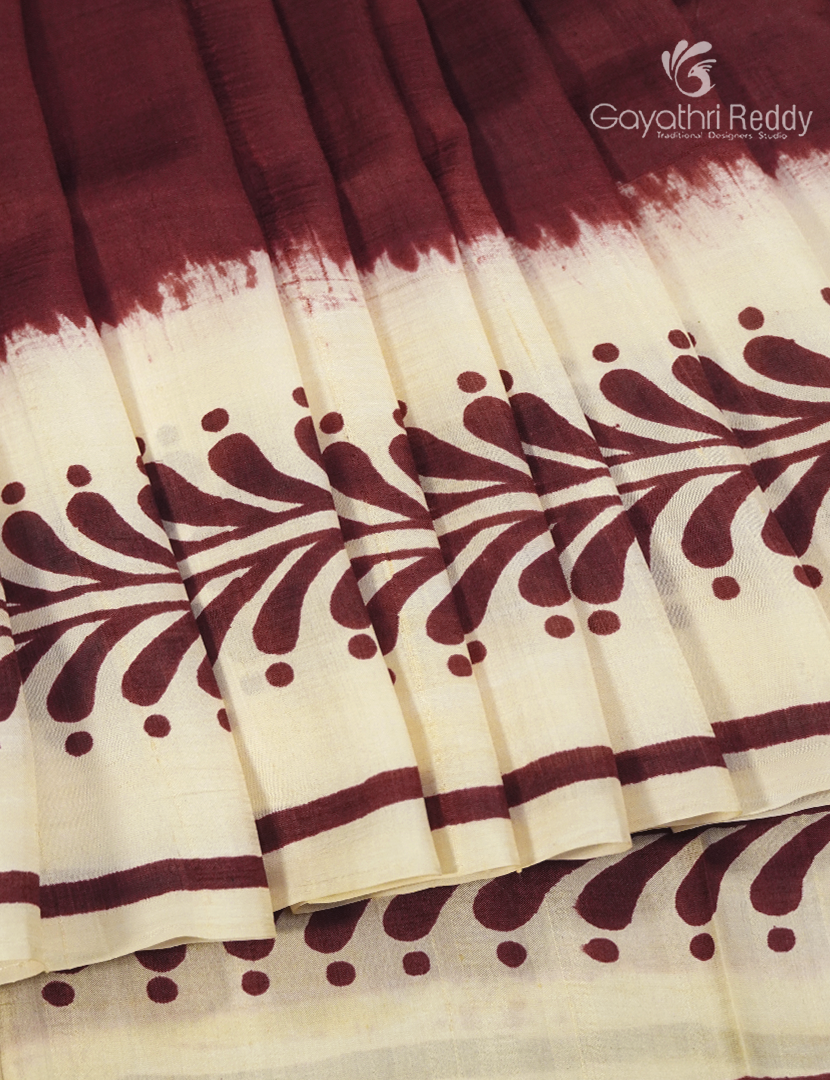 Pure Silk Saree in Brown and  Cream