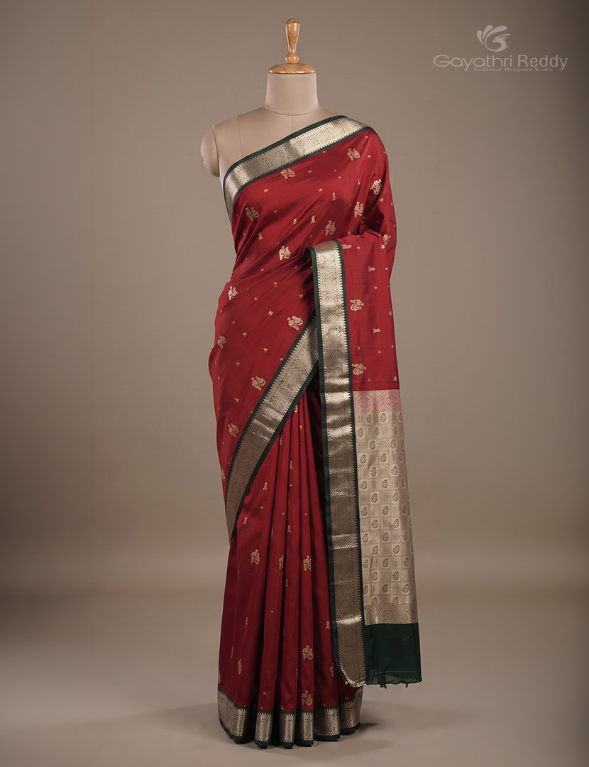 Soft Silk Saree in Deep Maroon and Deep Green
