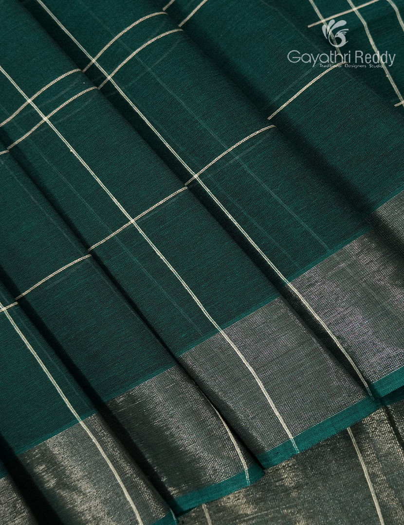 Pure Kanchi Cotton Saree in Deep Peacock Green