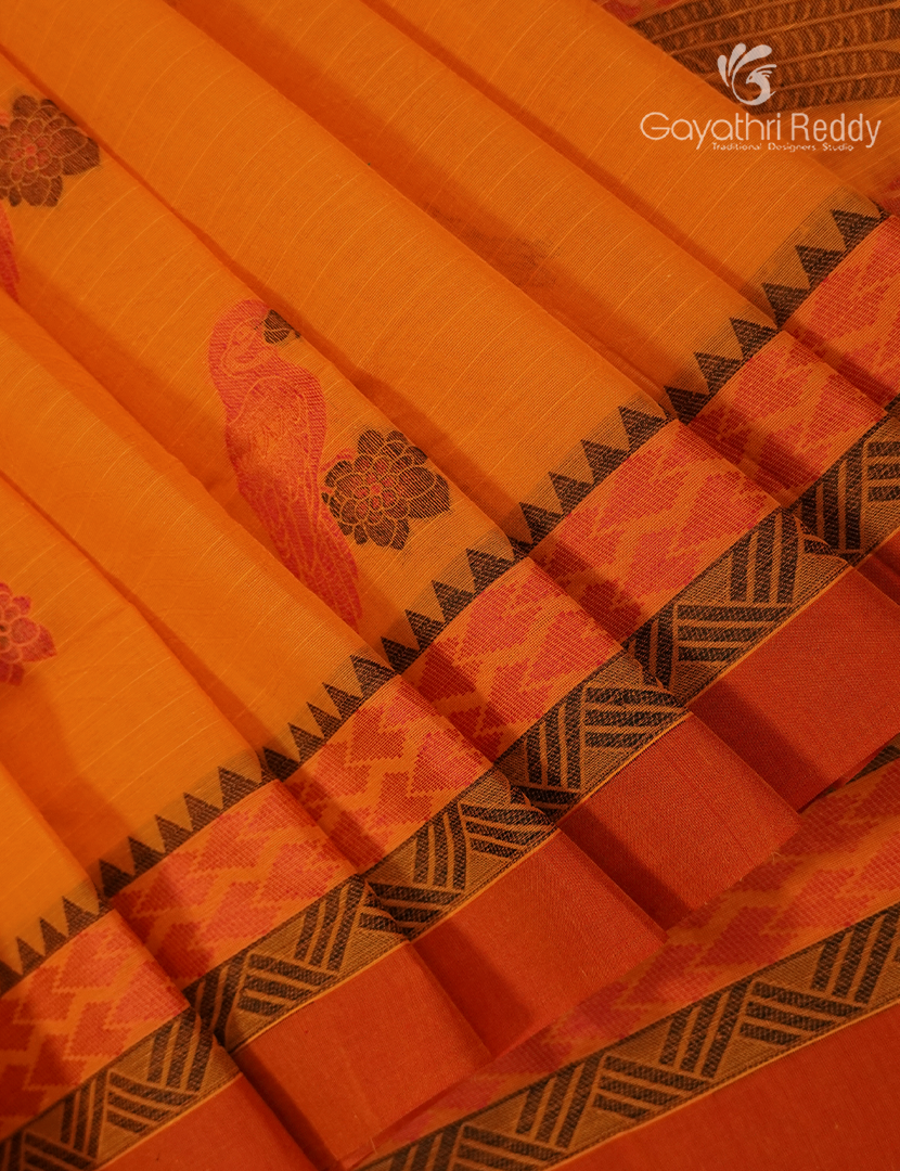 Pure Kanchi Cotton Saree in Orange