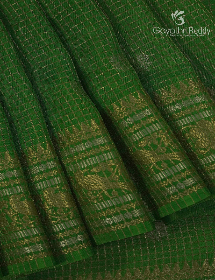 Semi Mysore Crepe Saree in Mehendi Green