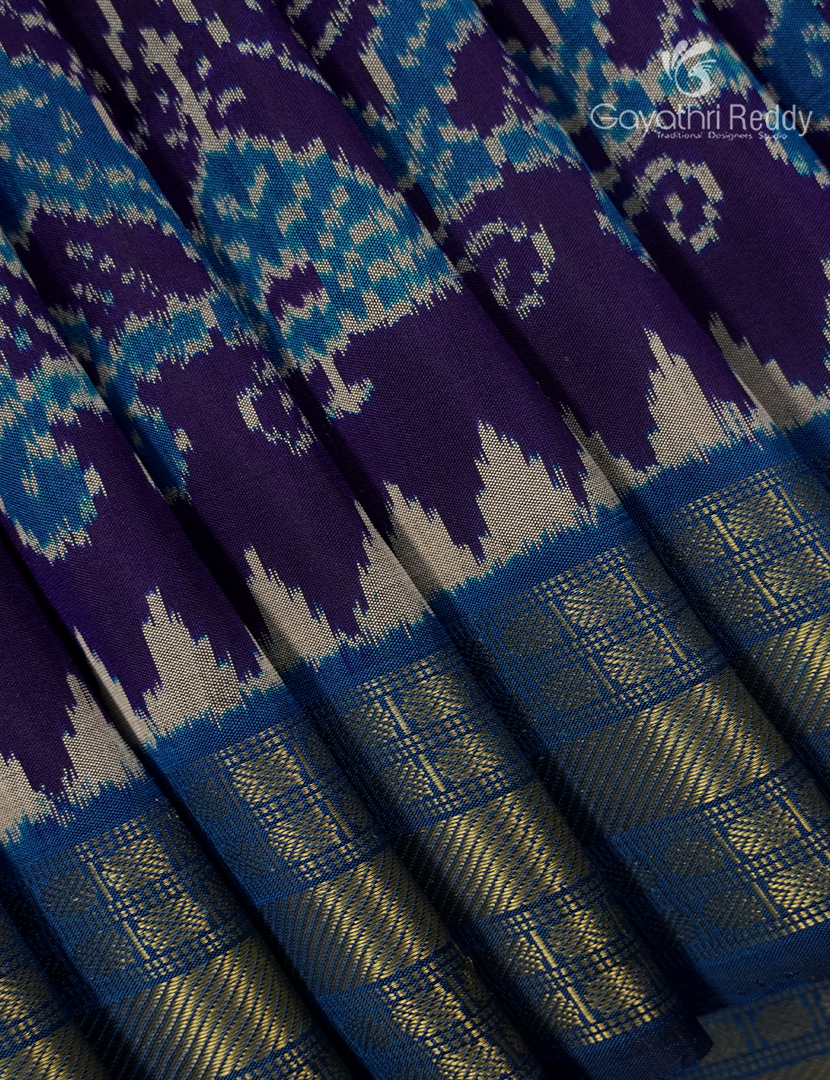 Pure Ikat Silk Saree in Deep Violet and Blue