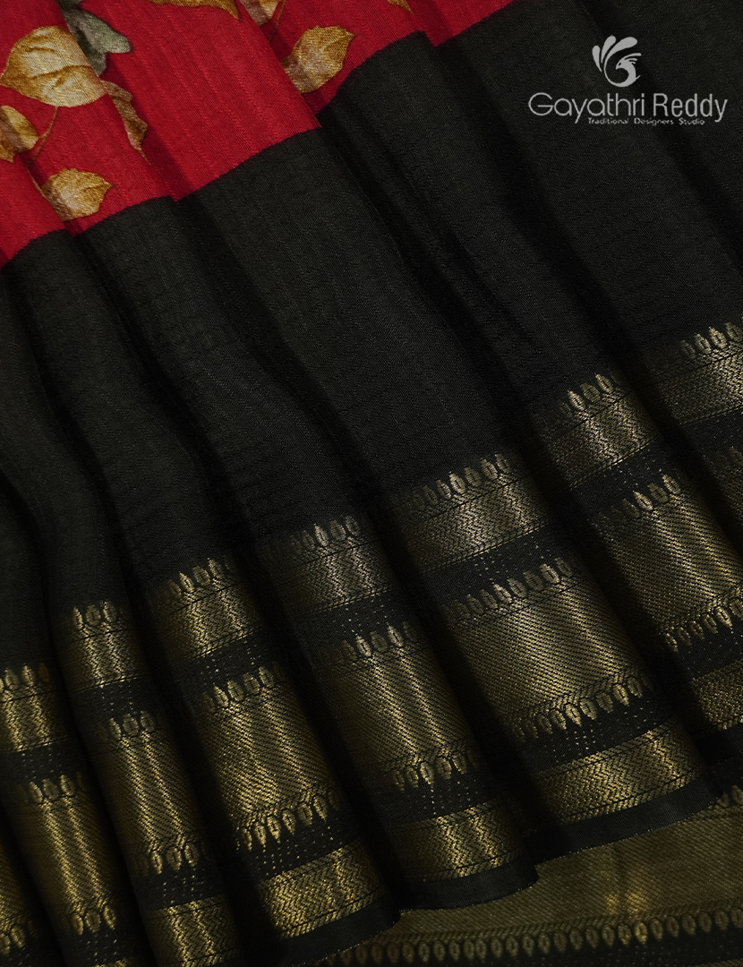Semi Mysore Silk Saree in Black and Red