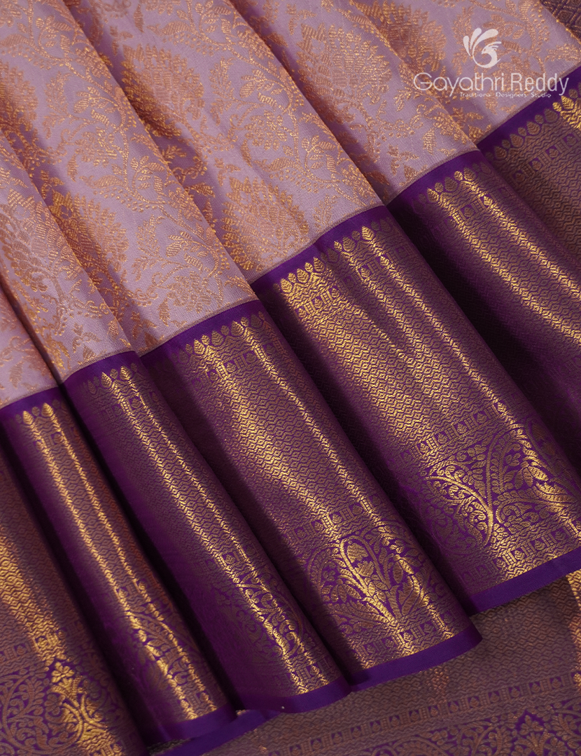 Pure Kanchipuram Bridal Silk Saree in Baby Pink and Purple