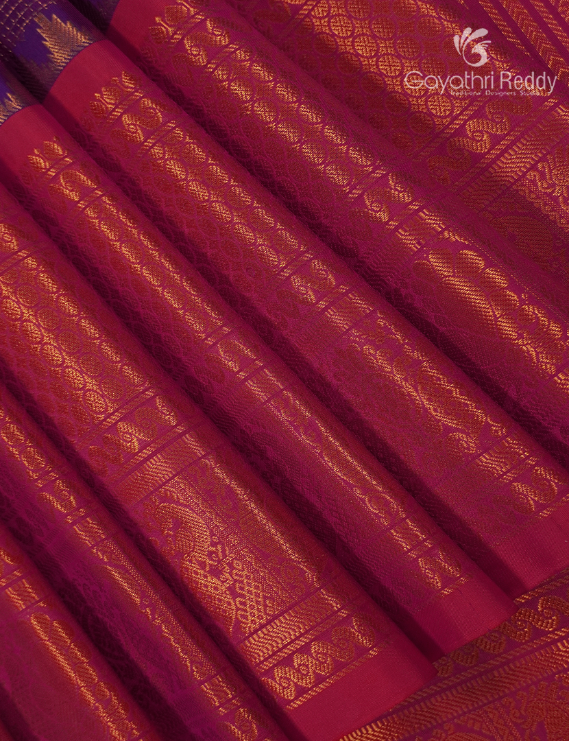 Pure Gadwal Silk Saree in Deep Purple and Pink