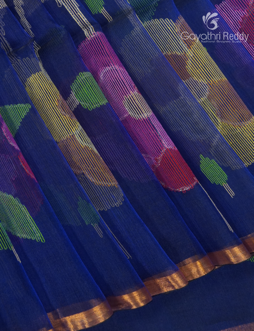 Pure Jamdani Kora Saree in Deep Blue