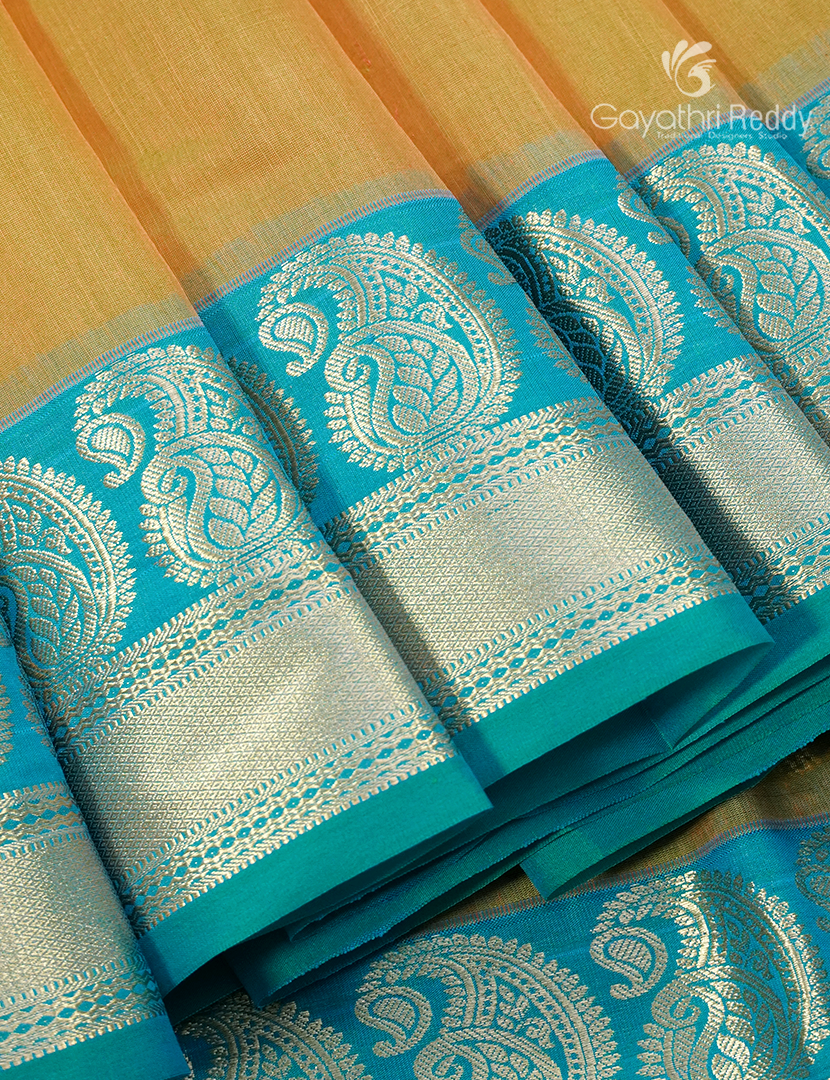 Pure Kanchi Sico Saree in Mustard in Rama Green