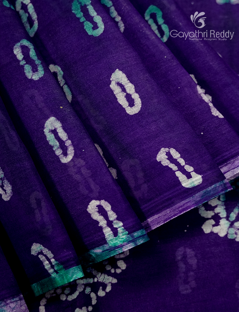 Cotton Batik Print Saree in Violet