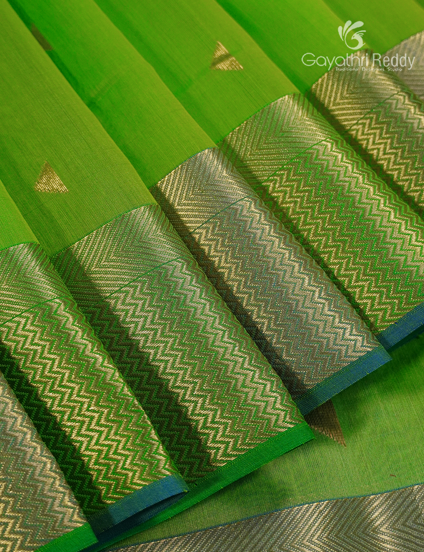 Pure Chanderi Sico Saree in Parrot Green